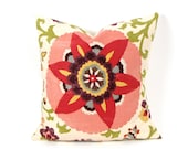 Cherry Blossom Suzani Linen Pillow Cover 18 inch  PINK LINEN PILLOW