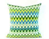 Green, Blue and Yellow Geometric Print Pillow Cover  18 inch or 20 inch INDOOR OUTDOOR