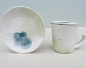 Espresso Cup and Saucer with Blue and Green, Porcelain Handmade