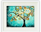 Giclee Print - Tree of Life Art Print Whimsical Art Wall Decor - Turquoise Wall Art 11x14 Signed