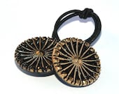 Hair Tie Ponytail Holder, Black and Gold Vintage Glass Buttons