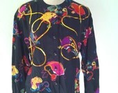 Luxe Sequins  ESCADA....Artsy Glitzy  Abstract ....Fish/Turtles 80s Silk BLOUSE 38 euro