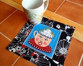 Coffee fabric - Coffee Talk - Mug Rug or Candle Mat  Oversized Coaster number 233