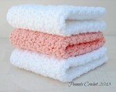 Washcloths Dishcloths Crochet Cotton Set of 3 White Peach or YOU CHOOSE