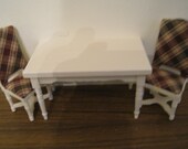 Chairs, two with table, a Twelfh scale dollhouse miniature