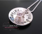 Hand Stamped Mommy Necklace - Personalized Jewelry - Sterling Silver - Cup of Love with Pearl