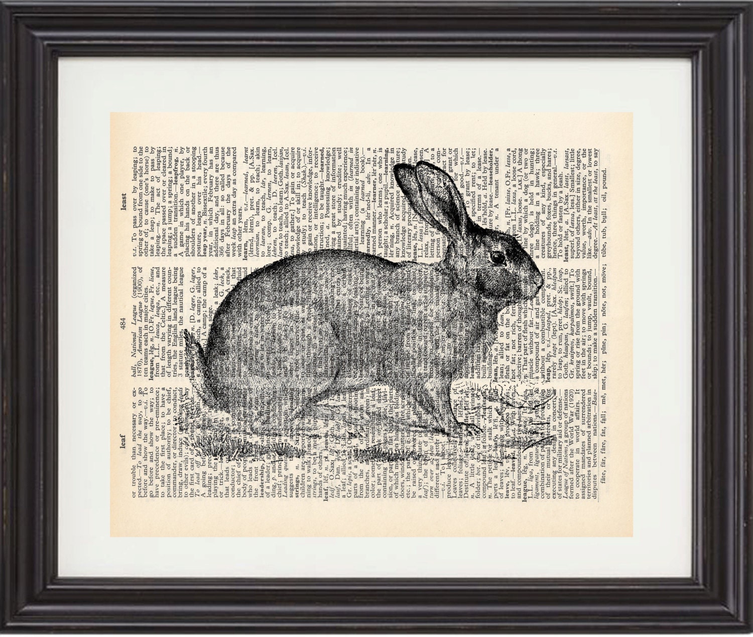 Rabbit, Art Print, Vintage Dictionary, Book Page, Bunny, Nursery, Child, Nature, Woodland
