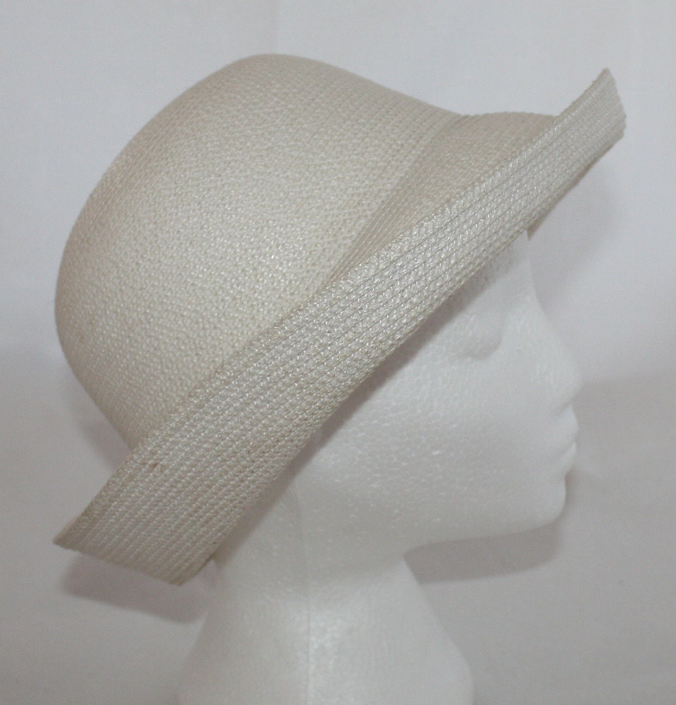 Vintage Hat, Women's White Turned Up Brim