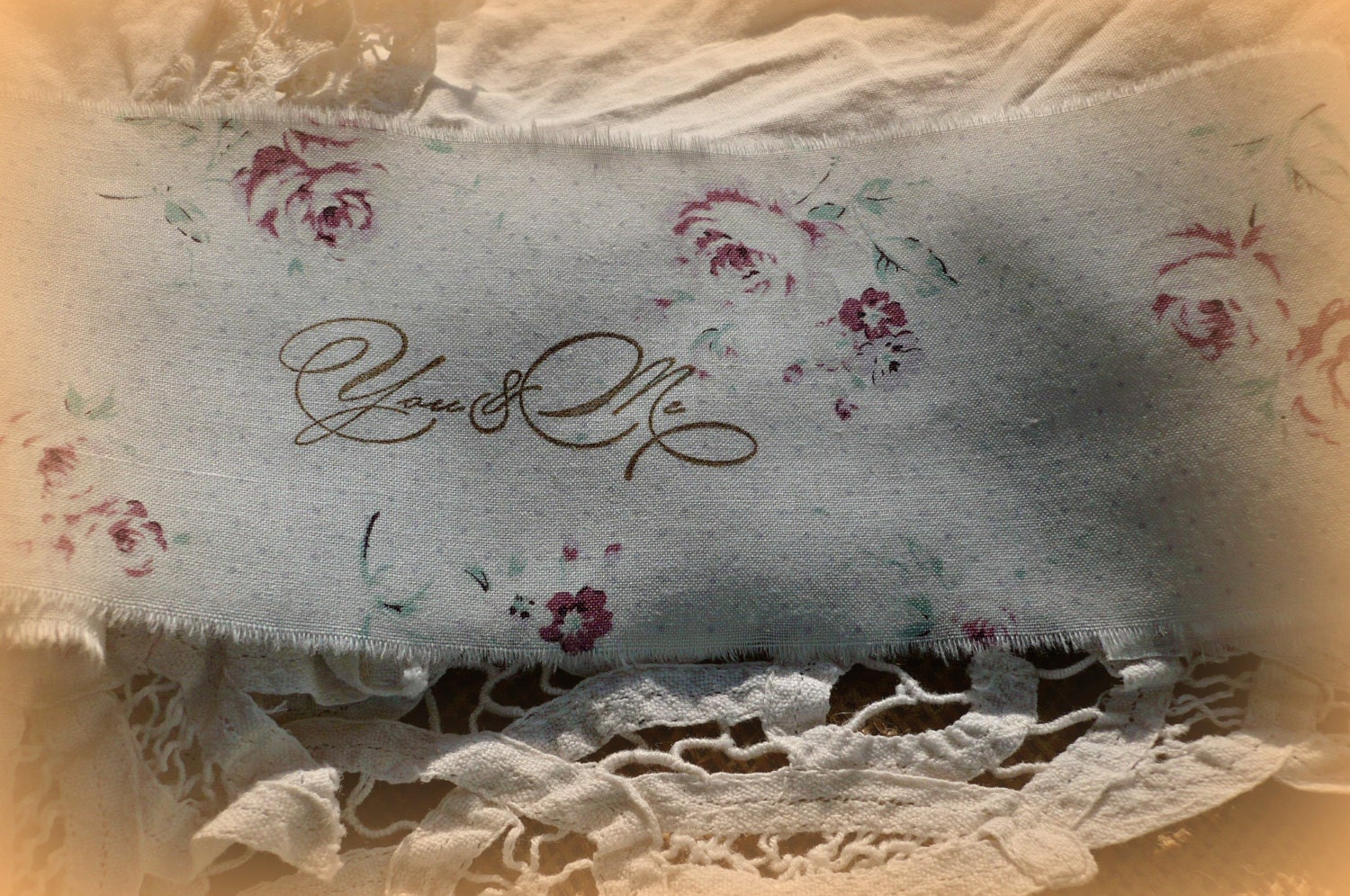 Very Vintage Inspired Fabric Ribbon with Hand Stampage