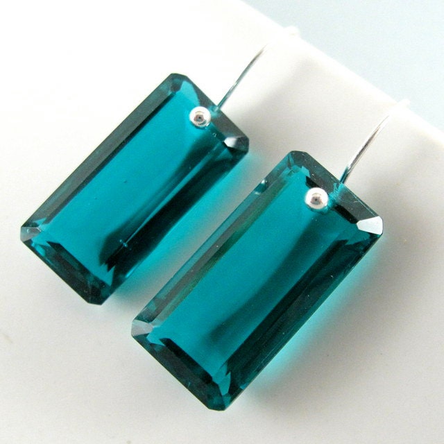 Teal Quartz and Sterling Silver Earrings