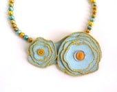 Blue and Yellow Pansy Necklace. Original Canvas Painting. UV protected. 20 inch pearl necklace. Handmade by Calico City
