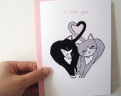 Valentine's Day Card - Headbutting Kitties Black and Grey - I Love You.