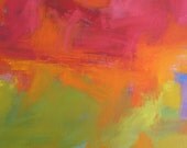 Red December, original abstract painting 20 x 24 Abstract red, orange, yellow, acid green, cobalt