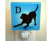Dog Night Light - Hand Painted Glass Night Light - Pale Blue
