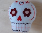 Sugar Skull plush ornament, white red pink