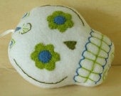 Sugar Skull plush ornament, white green blue