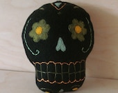 Sugar Skull plush ornament, black green yellow