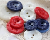 Patriotic Pack - Vintage Scored Wavy Edge Buttons Fun Pack - Red White and Blue (12)
