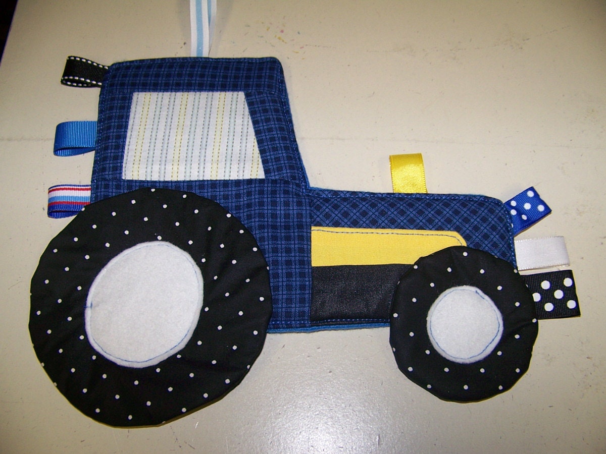 Tractor Crinkle baby Taggie Toy Patchwork look like Ford or New Holland