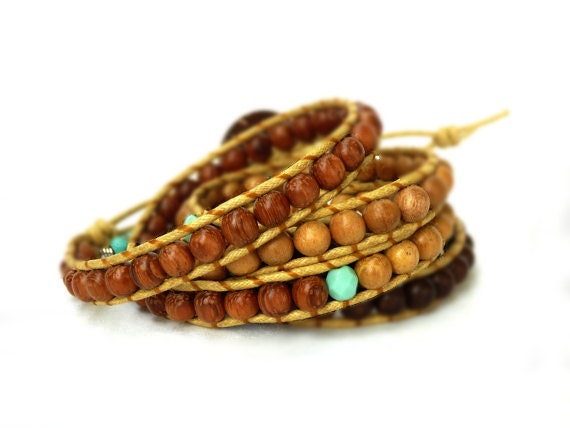 Wooden mala style wrap bracelet
