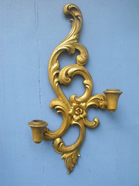 Vintage Candle Holder Sconce Gold SYROCO Hanging Wall Art