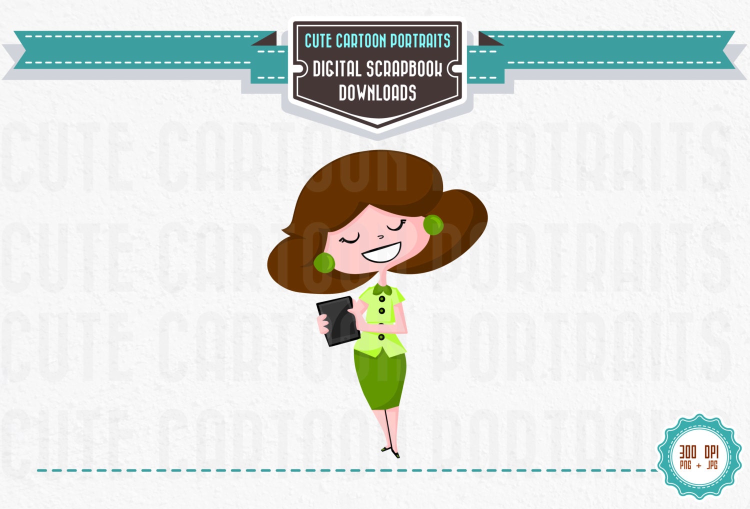Instant Download - Ipad Retro Spokeswoman - Cute Digital Clip Art Collage Sheet