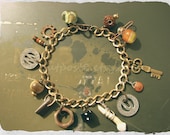 Wasteland trinkets bracelet. Found objects, salvage, rusty, post-apocalyptic jewelry. Free US shipping.