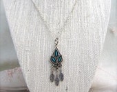 Vintage Turquoise and Silver Necklace. Feather Necklace. Tribal Inspired Jewelry. Upcycled Jewelry. One of a Kind. Turquoise Necklace.