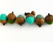 Turquoise Wool Acorns, 6 Handmade Felt Ocean Blue Needle Felted Woodland Colorful Waldorf home decor Autumn Fall Thanksgiving decorating