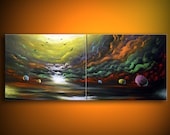 art abstract painting acrylic wall art wall hanging wall decor large painting landscape painting original painting 56 x 22