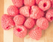 Fine Art Fruit Photograph. Summer Raspberries. On a Wooden Cutting Board. Pink and Red. Colorful.  Kitchen Decor.  5x7 Print