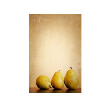 Fine Art Food Photograph. Warm. Still Life. Pears. Kitchen Decor. 8x12 Print