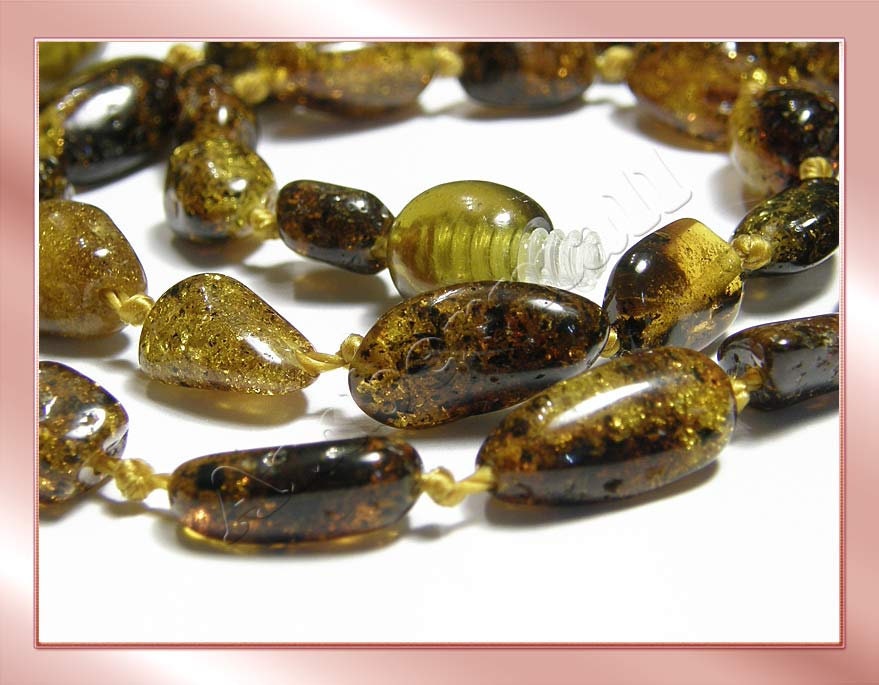 Green amber nuggets teething necklace