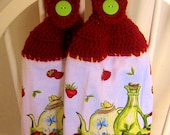 2 Crocheted Hanging Kitchen Towels - Strawberries and More