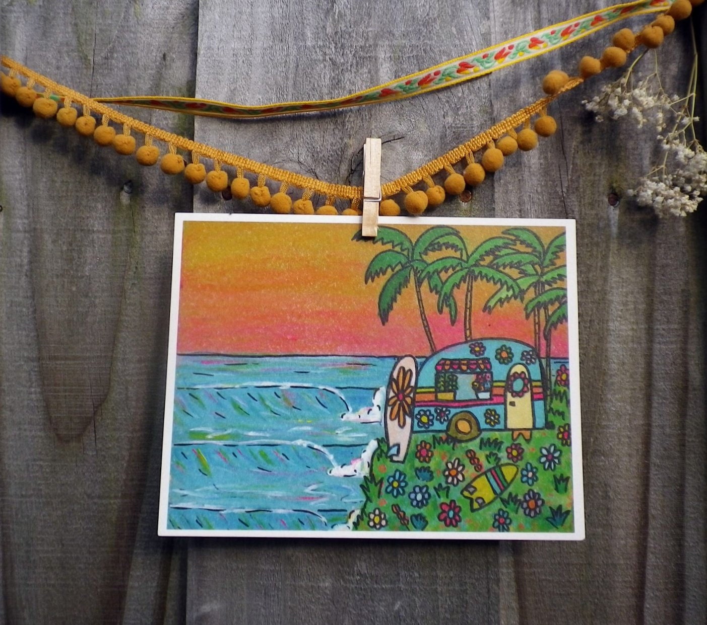 Retro Camper Surf Paradise 5 x 7 print