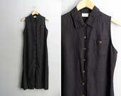vintage '90s black MINIMALIST st. john's bay BUTTON-FRONT sleeveless maxi shirt dress. size m l.