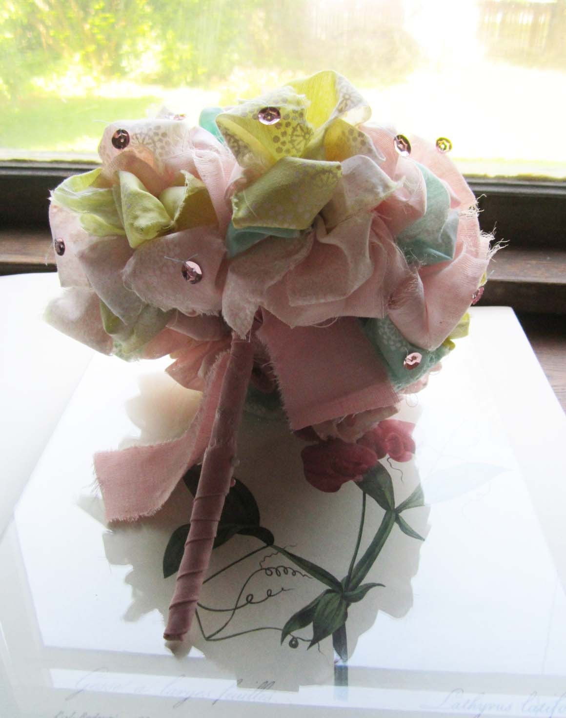 Vintage Fabric Flower Bouquet, Bridesmaid Bouquet, Flower Girl, Wedding Bouquet