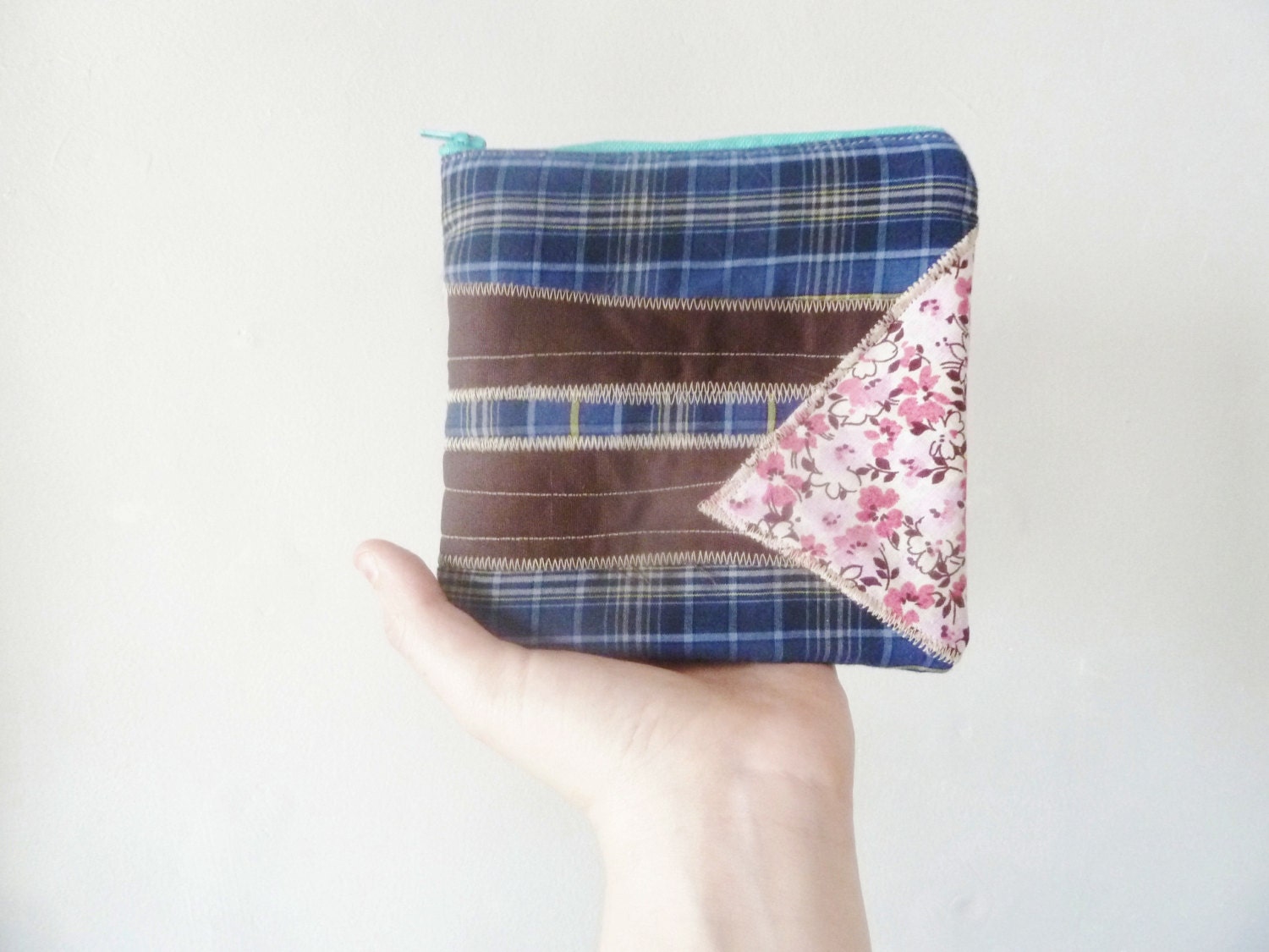 the navy plaid bloom pouch ... eco-friendly cotton zipper pouch
