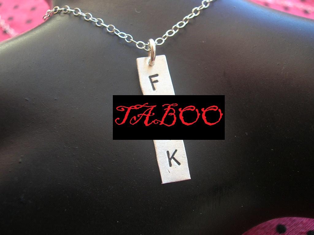 F .CK--Sterling Silver Rectangle Necklace, Square Charm Necklace, Sterling Pendant, Mature, Fuck Necklace, Metal Taboo