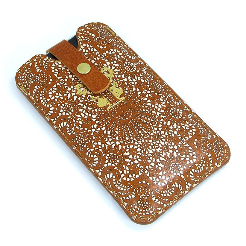 Leather iPhone  / new iTouch Case - Tan Lace