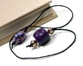 Book Thong Bookmark, Beaded, Book Cord, Book String, Gift under 5, Purple, Shell. TJBdesigns, Teacher Gift
