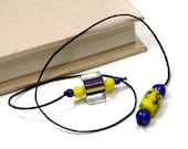 Yellow, Cobalt Blue Book Thong Bookmark, Beaded, Book Cord, Book String, Gift under 5, TJBdesigns, Teacher Gif,t
