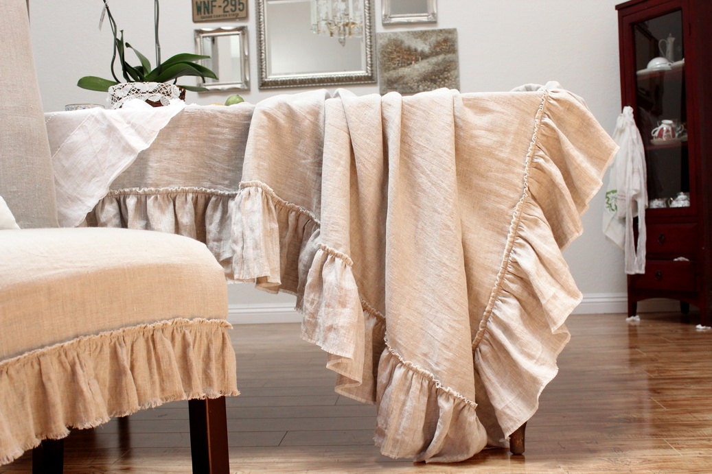 TABLE CLOTH...linen with frayed ruffle "Lilly"