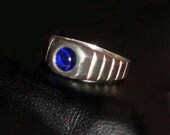 Blue Corundum (Sapphire, Lab Grown) Sterling Silver Ring Father's Day Gift for Dad