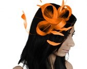Four Loops Orange Fascinator Hat for Weddings, Races, and Special Events With Headband