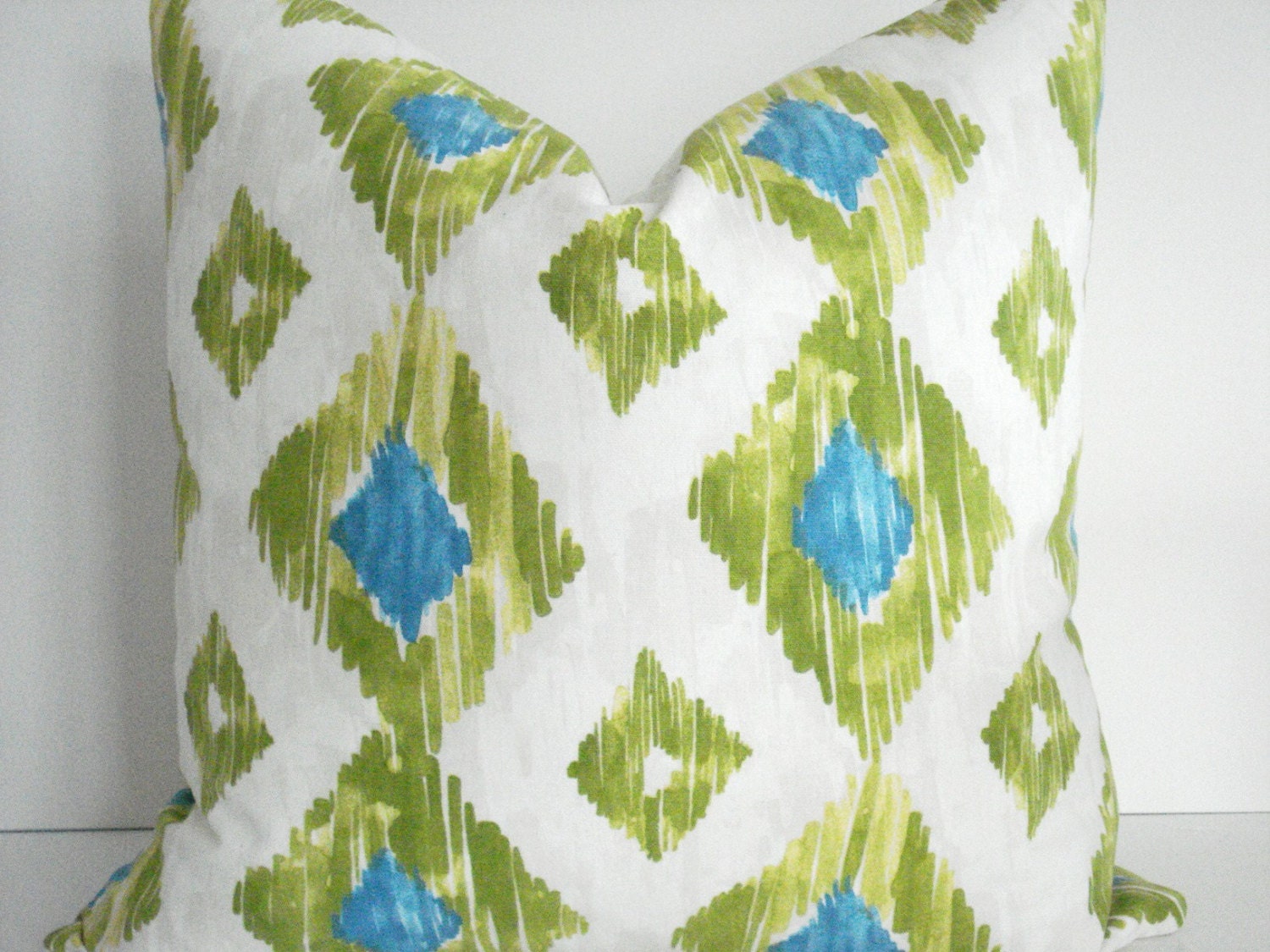 Both sides -Geometric Ikat -Decorative Designer Pillow Cover-Turquoise-Citron-Green-Teal Throw/Lumbar  Pillow -