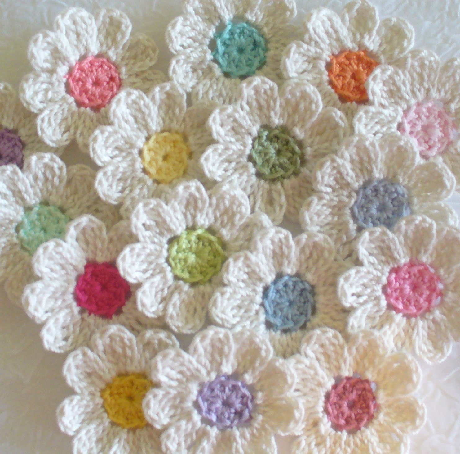 Crochet Flower Appliques - set of 16, handmade, craft supplies, embellishments by IreneStitches