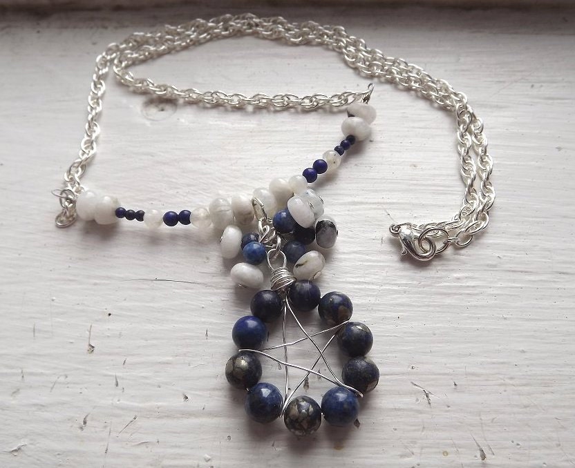 Lapis and Moonstone 'Fringed' Pentacle Necklace
