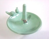 Mint green ring holder with lovebirds on the rim- Kitchen Ring holder -Jewelry Dish - "Made to Order"