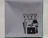Men's Silver Cotton Pocket Square with Kelly Green Border